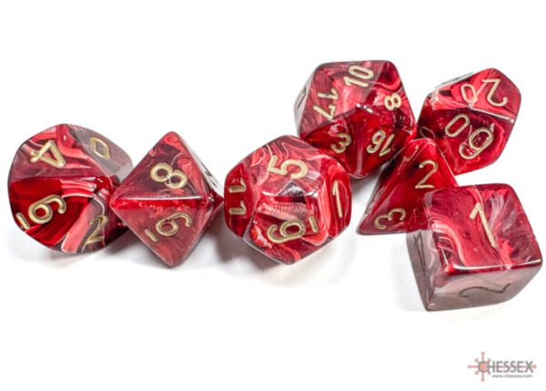 image of Chessex: Vortex Burgundy/Gold Polyhedral 7-Dice Set sample