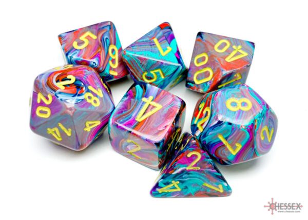 image of Chessex: Festive Mosaic/Yellow Polyhedral 7-Dice Set sample