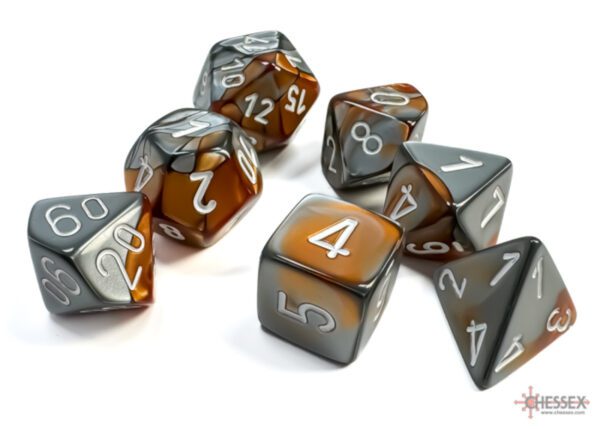 image of Chessex: Gemini Copper-Steel/white Polyhedral 7-Dice Set sample