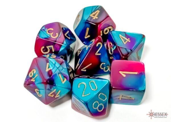 image of Chessex: Gemini Purple-Teal/Gold Polyhedral 7-Dice Set sample