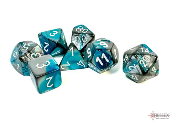 image of Chessex: Gemini Steel-Teal/White Polyhedral 7-Dice Set sample