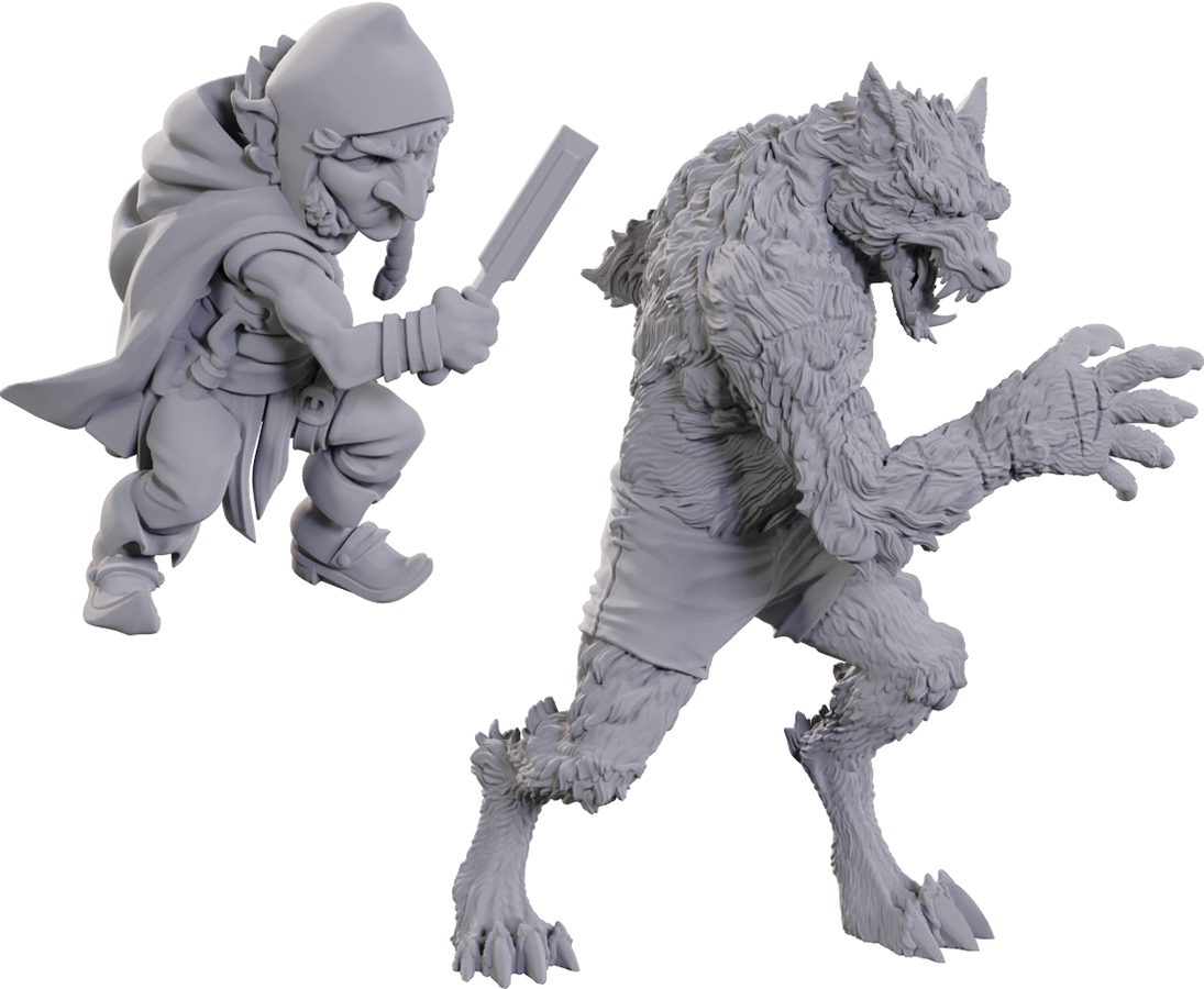 image of Critical Role Unpainted Miniatures: W23 Chetney Pock O'Pea & Werewolf minis