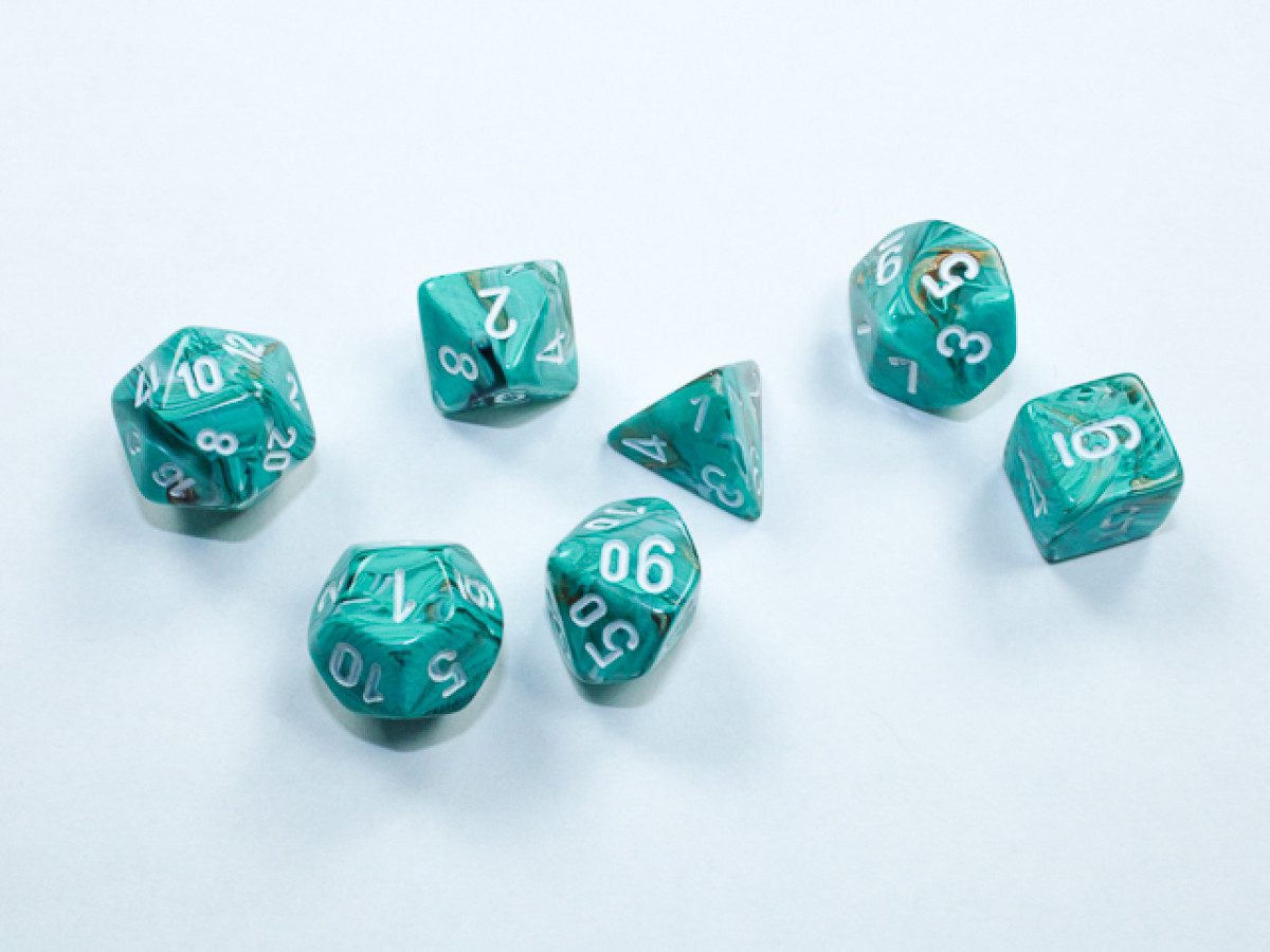 image of Chessex: Marble Mini-hedral Oxi-Copper/White 7-Die Set