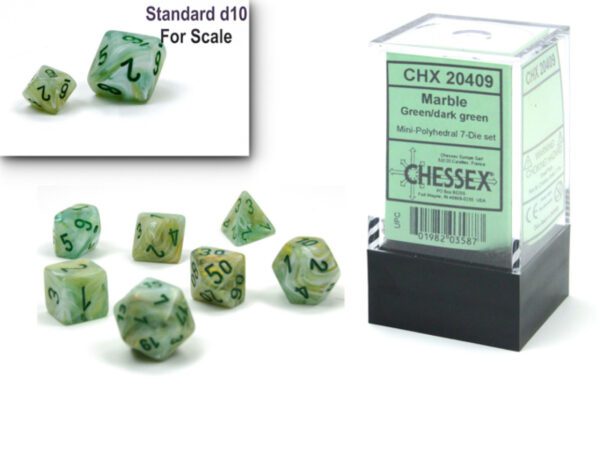 image of Chessex: Marble Mini-hedral Green/Dark Green 7-Die Set