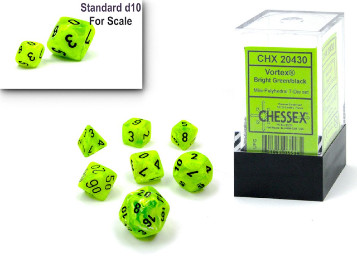 image of Chessex: Vortex Mini-hedral Bright Green/Black 7-Die Set