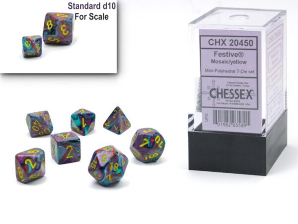 image of Chessex: Festive Mini-hedral Mosaic/Yellow 7-Die Set