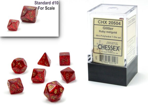 image of Chessex: Glitter Mini-hedral Ruby Red/Gold 7-Die Set