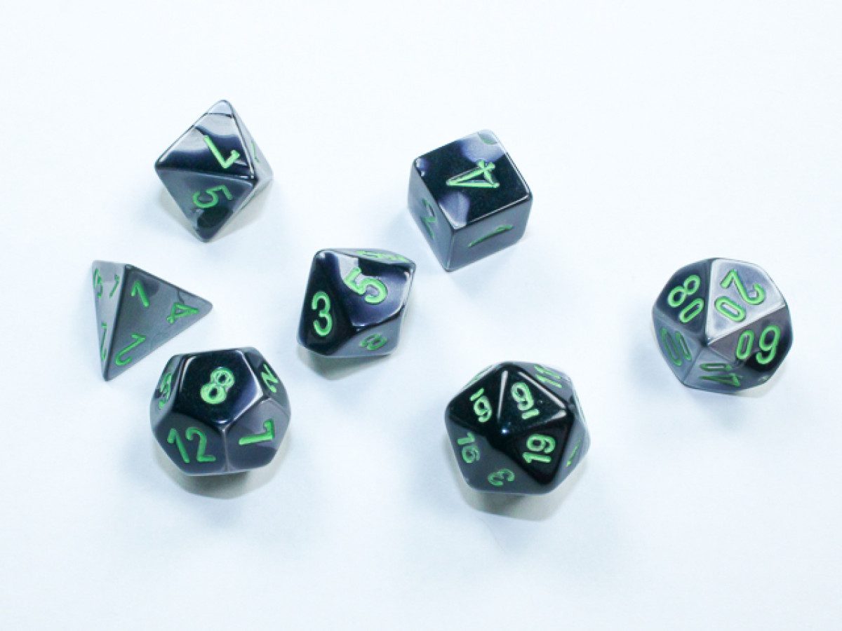 photo of Chessex Gemini Mini-hedral Black-Grey/Green 7-Die Set