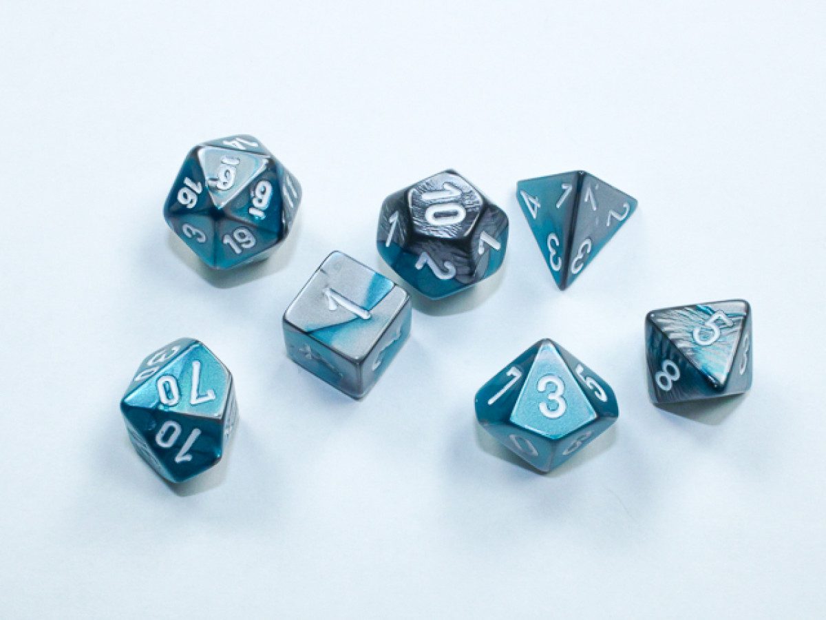 photo of Chessex: Gemini Mini-hedral Steel-Teal/White 7-Die Set