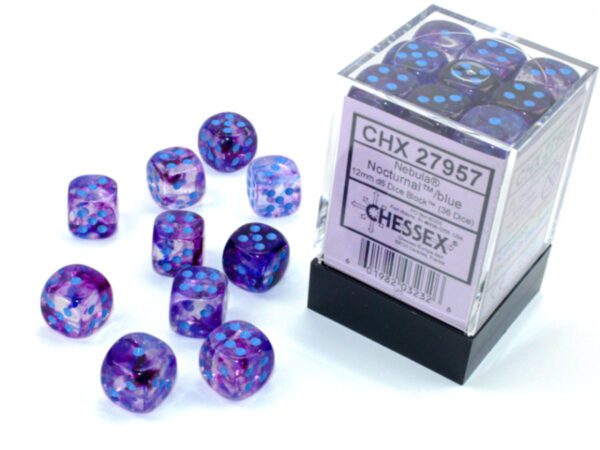 image of packaged Nebula Nocturnal/Blue Luminary 12mm d6 Dice Block (36 dice)