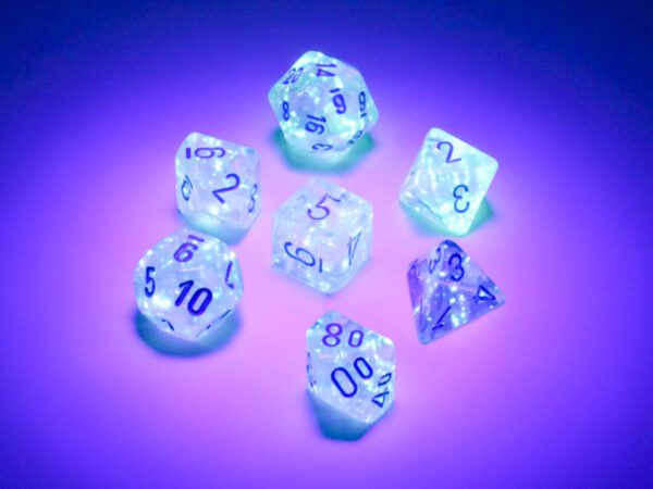 image of Chessex: Borealis Mini-hedral Icicle/light blue Luminary 7-Die glow effect