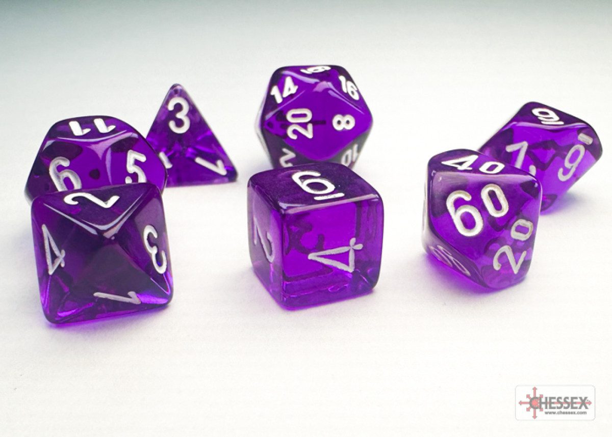 Chessex: Translucent Mini-hedral Purple/White 7-Die Set