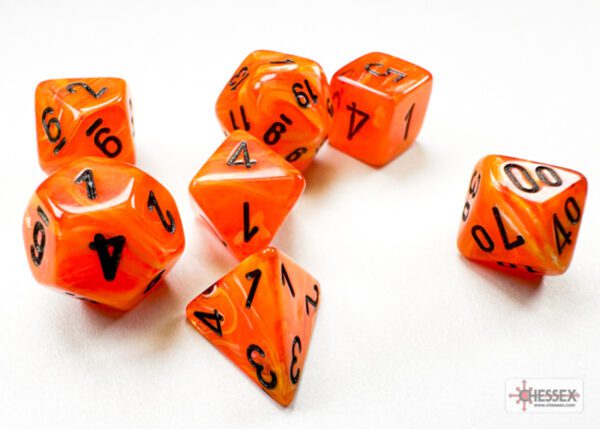 image of Chessex: Vortex Mini-hedral Orange/Black 7-Die Set