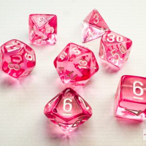 image of Chessex: Translucent Mini-hedral Pink/White 7-Die Set