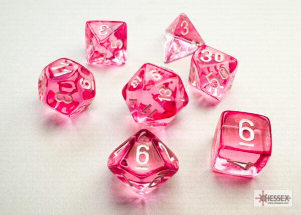 image of Chessex: Translucent Mini-hedral Pink/White 7-Die Set