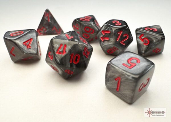 image of Chessex: Velvet Mini-hedral Black/red 7-Die Set