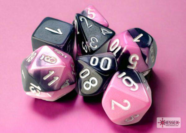 photo of Chessex: Gemini Mini-hedral Black-Pink/White 7-Die Set