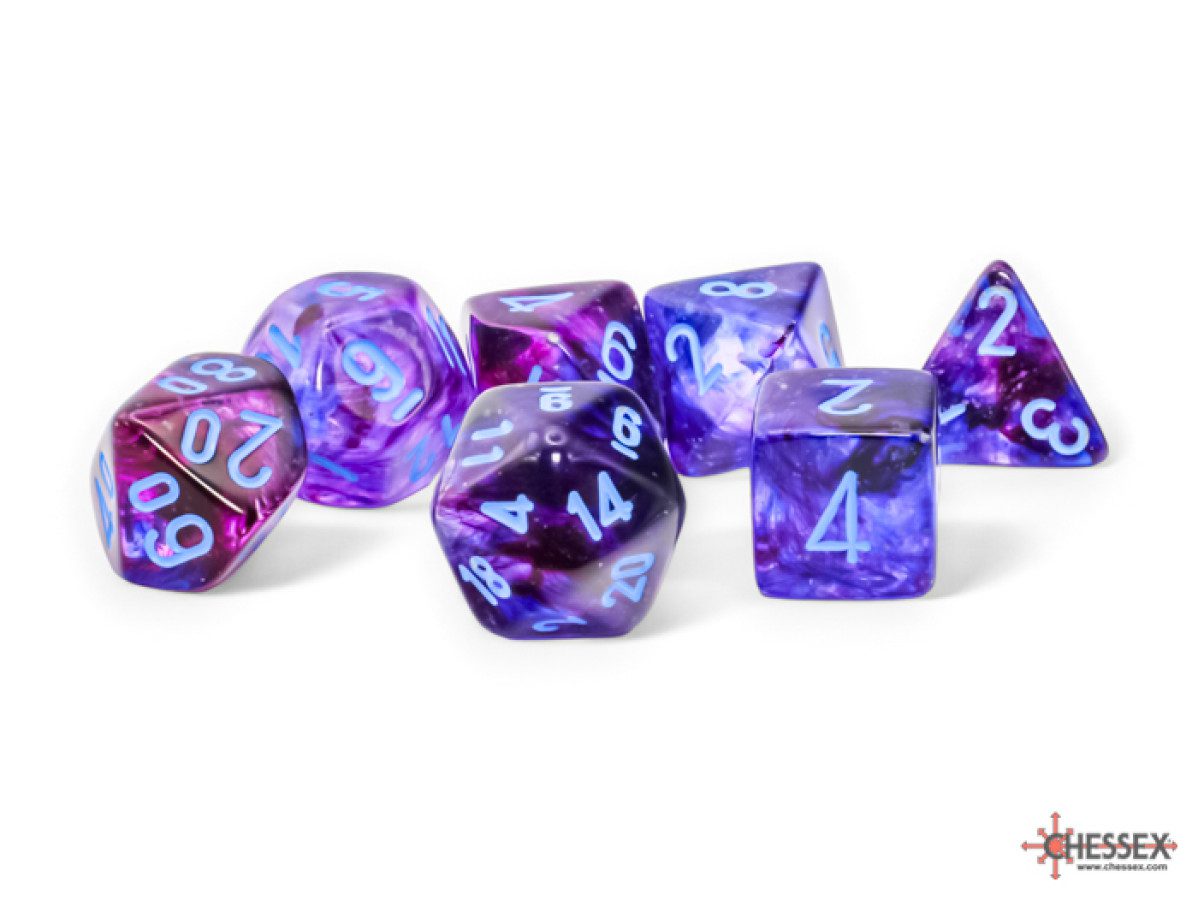 image of Chessex: Nebula Mega-hedral Nocturnal/Blue Luminary 7-Die Set