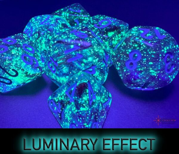 image of Chessex: Nebula Mega-hedral Nocturnal/Blue Luminary 7-Die Set glow effect