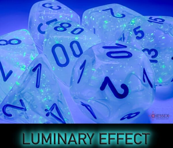 image of Chessex: Borealis Mega-hedral Icicle/Light Blue Luminary 7-Die Set glow effect