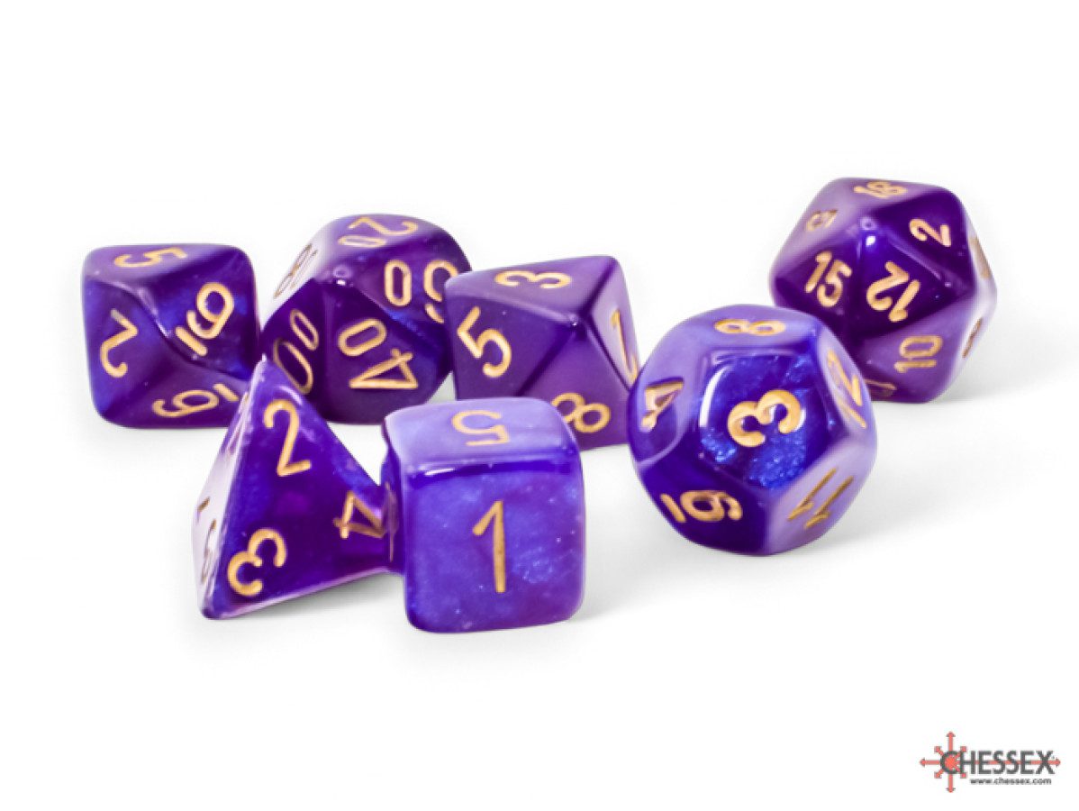 image of Chessex: Borealis Mega-hedral Royal Purple/Gold Luminary 7-Die Set