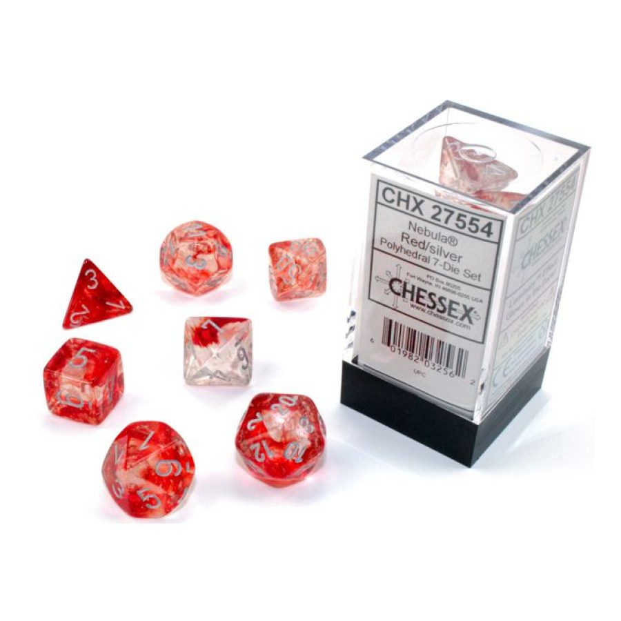 image of Chessex: Nebula Red/silver Luminary Polyhedral 7-Dice Set display