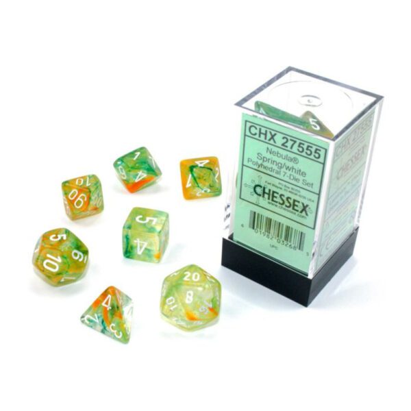 image of Chessex: Nebula Spring/White Luminary Polyhedral 7-Dice Set display