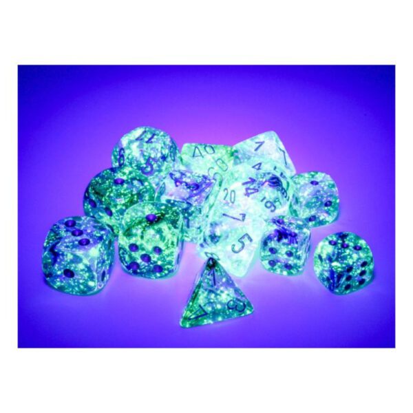 image of Chessex: Nebula Oceanic/Gold Luminary Polyhedral 7-Dice Set glow effect