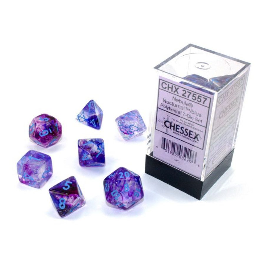 image of Chessex: Nebula Nocturnal/Blue Luminary Polyhedral 7-Dice Set display