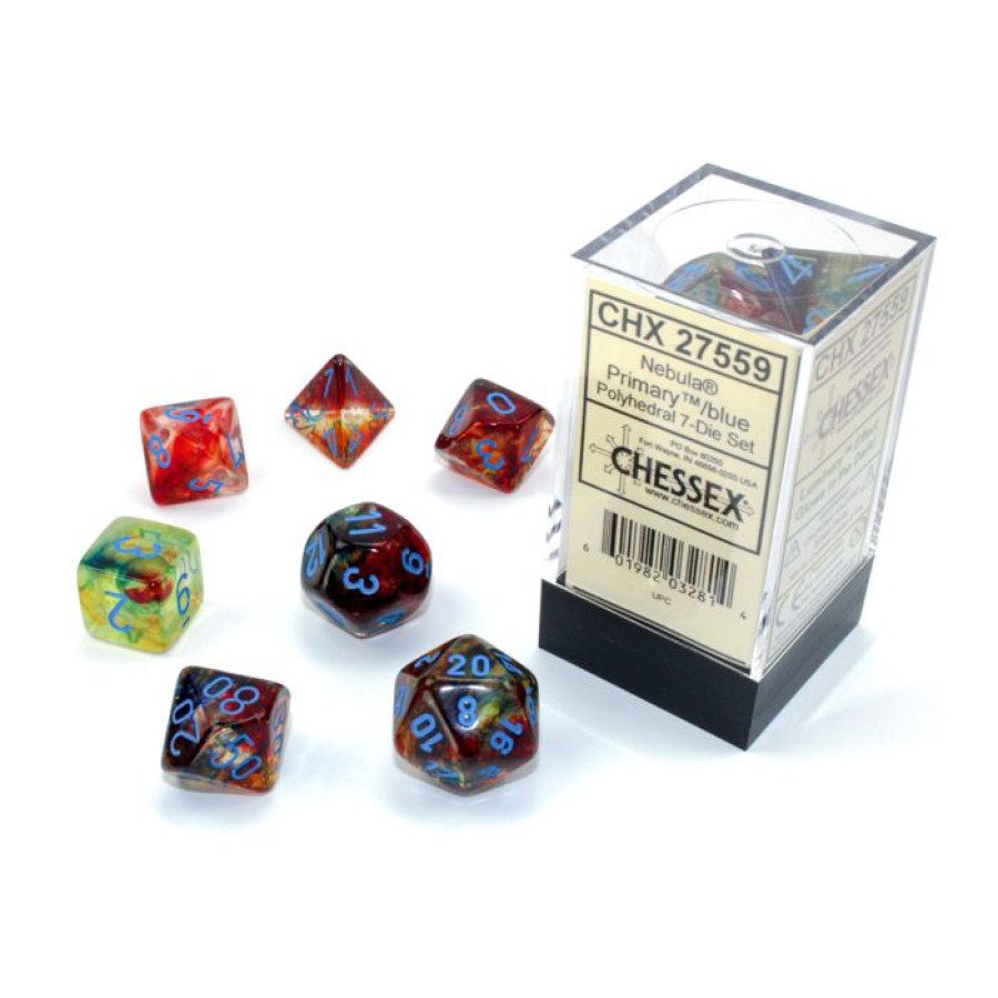 image of Chessex: Nebula Primary/Blue Luminary Polyhedral 7-Dice Set display