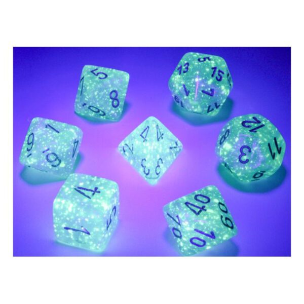 image of Chessex: Borealis Teal/gold Luminary Polyhedral 7-Dice Set glow effect