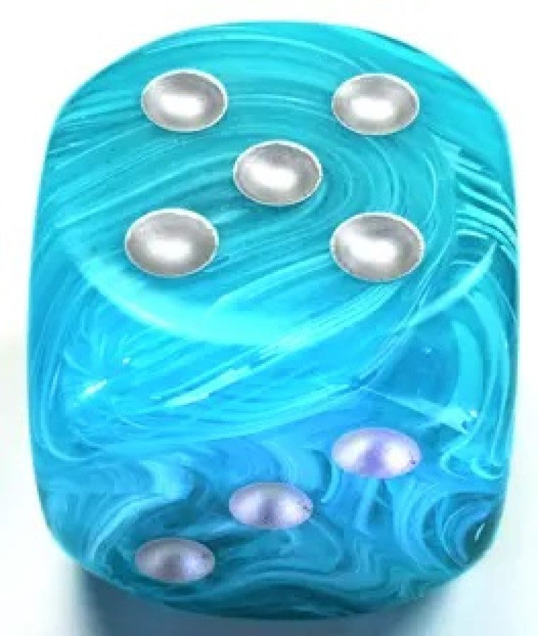 image of Chessex: Cirrus Aqua/Silver 50mm D6 Dice w/Pips