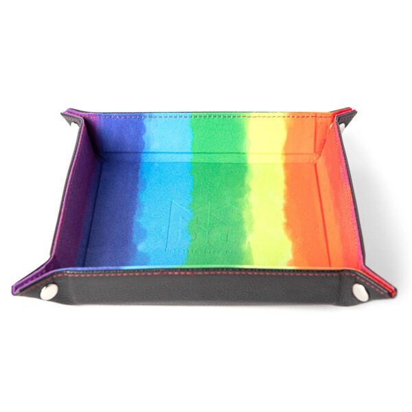 image of watercolor rainbow Velvet Dice Tray With Leather Backing