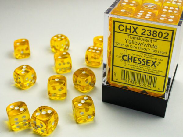 photo of Chessex: Translucent Yellow/White 12mm d6 Dice Block (36 dice)