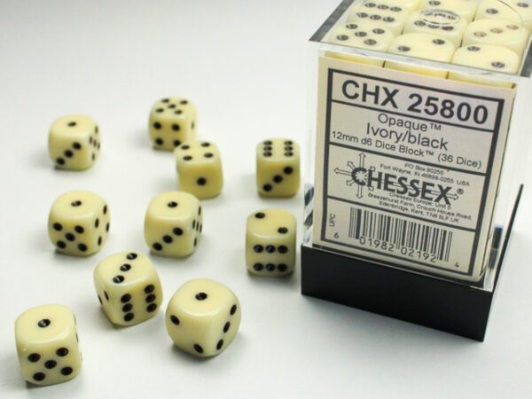 photo of Chessex: Opaque White/black 12mm d6 Dice Block (36 dice)