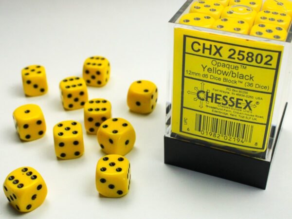 photo of Chessex: Opaque Yellow/Black 12mm d6 Dice Block (36 dice)