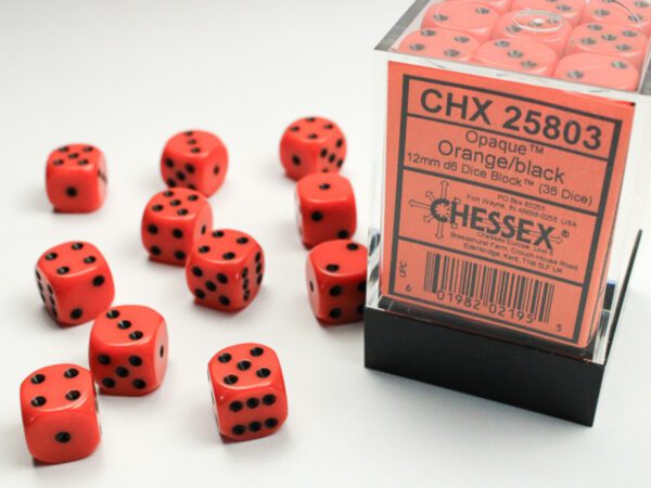 photo of Chessex: Opaque Orange/Black 12mm d6 Dice Block (36 dice)