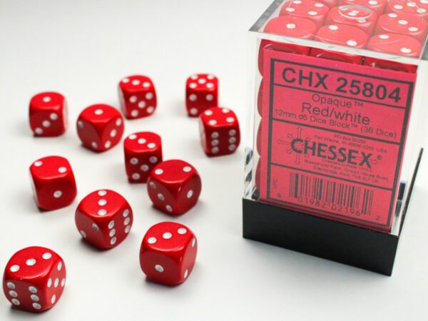 photo of Chessex: Opaque Red/White 12mm d6 Dice Block (36 dice)