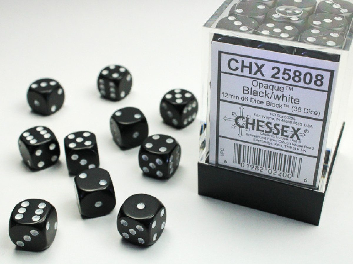 photo of Chessex: Opaque Black/White 12mm d6 Dice Block (36 dice)