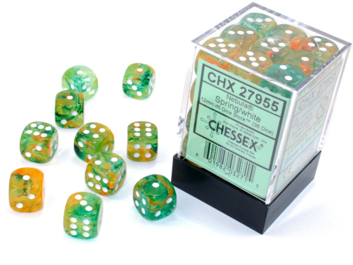 photo of Chessex: Nebula Spring/White Luminary 12mm d6 Dice Block (36 dice)