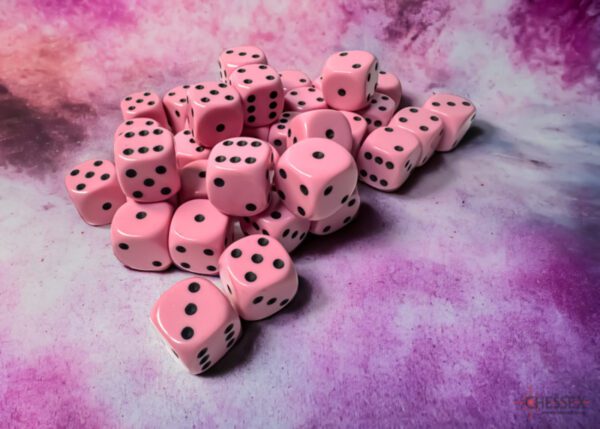 photo of Chessex: Opaque Pastel Pink/Black 12mm d6 loose