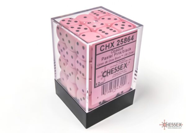 photo of Chessex: Opaque Pastel Pink/Black 12mm d6 Dice Block (36 dice)