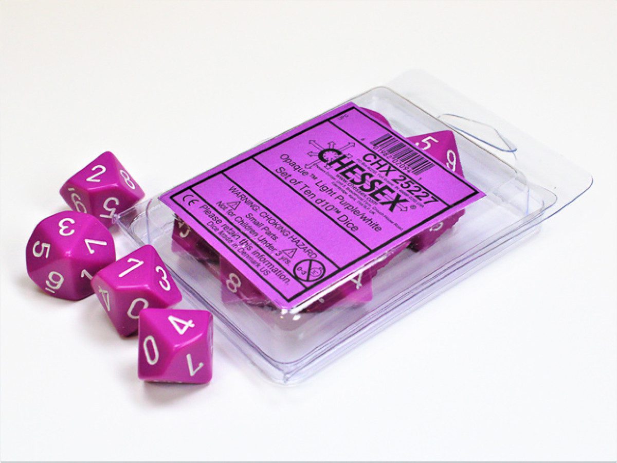 photo of Chessex: Opaque Light Purple/White Set of Ten d10s