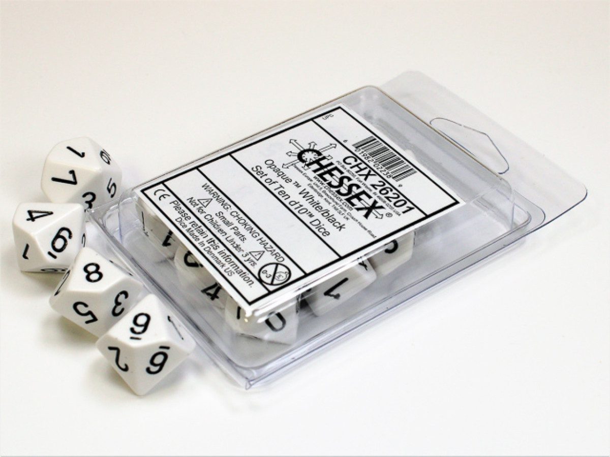 photo of Chessex: Opaque White/Black Set of Ten d10s