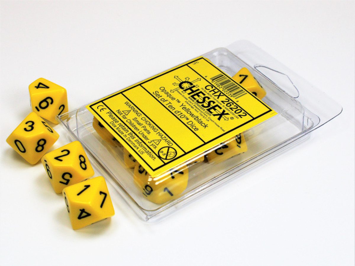 photo of Chessex: Opaque Yellow/Black Set of Ten d10s