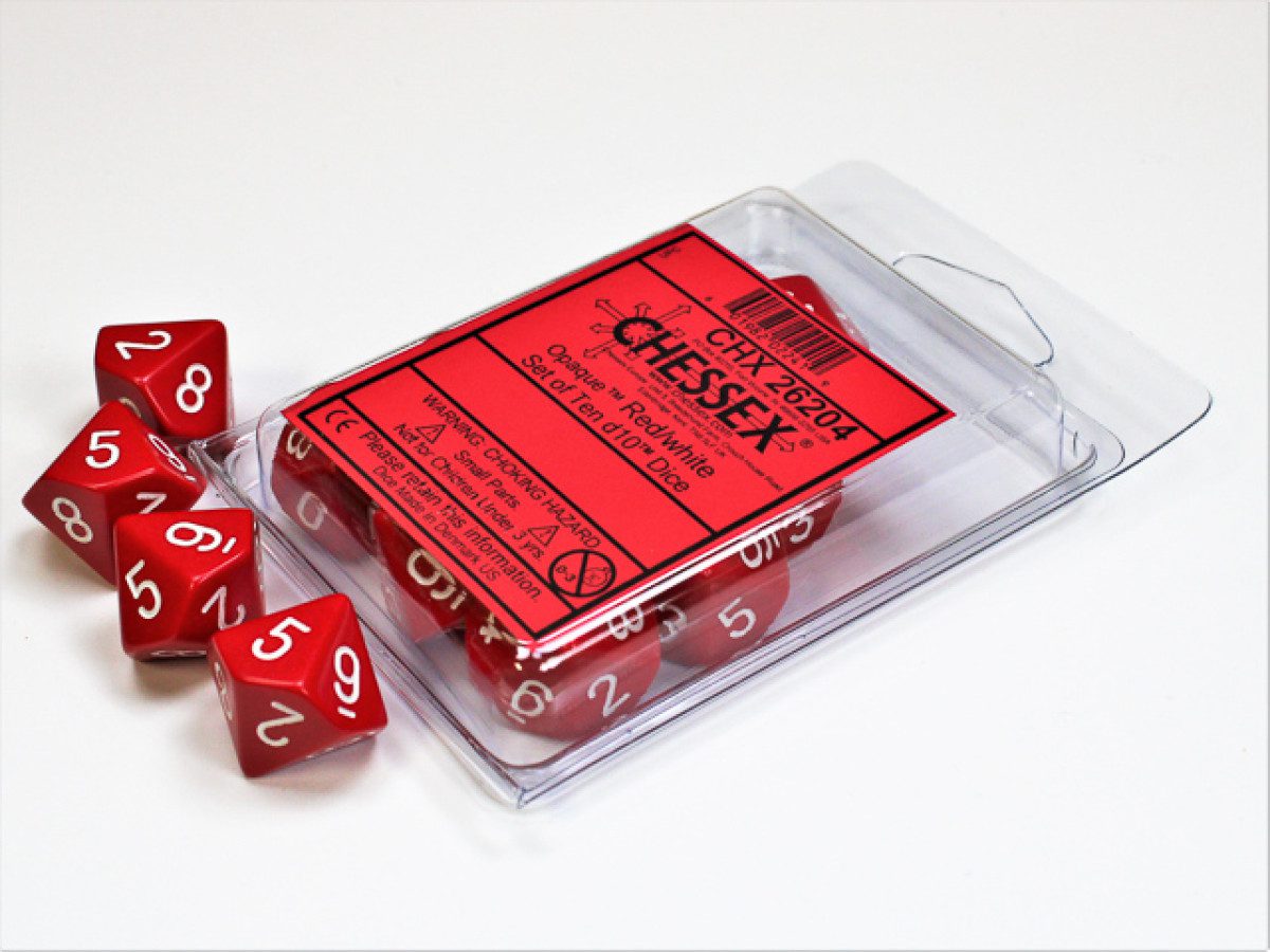 photo of Chessex: Opaque Red/White Set of Ten d10s