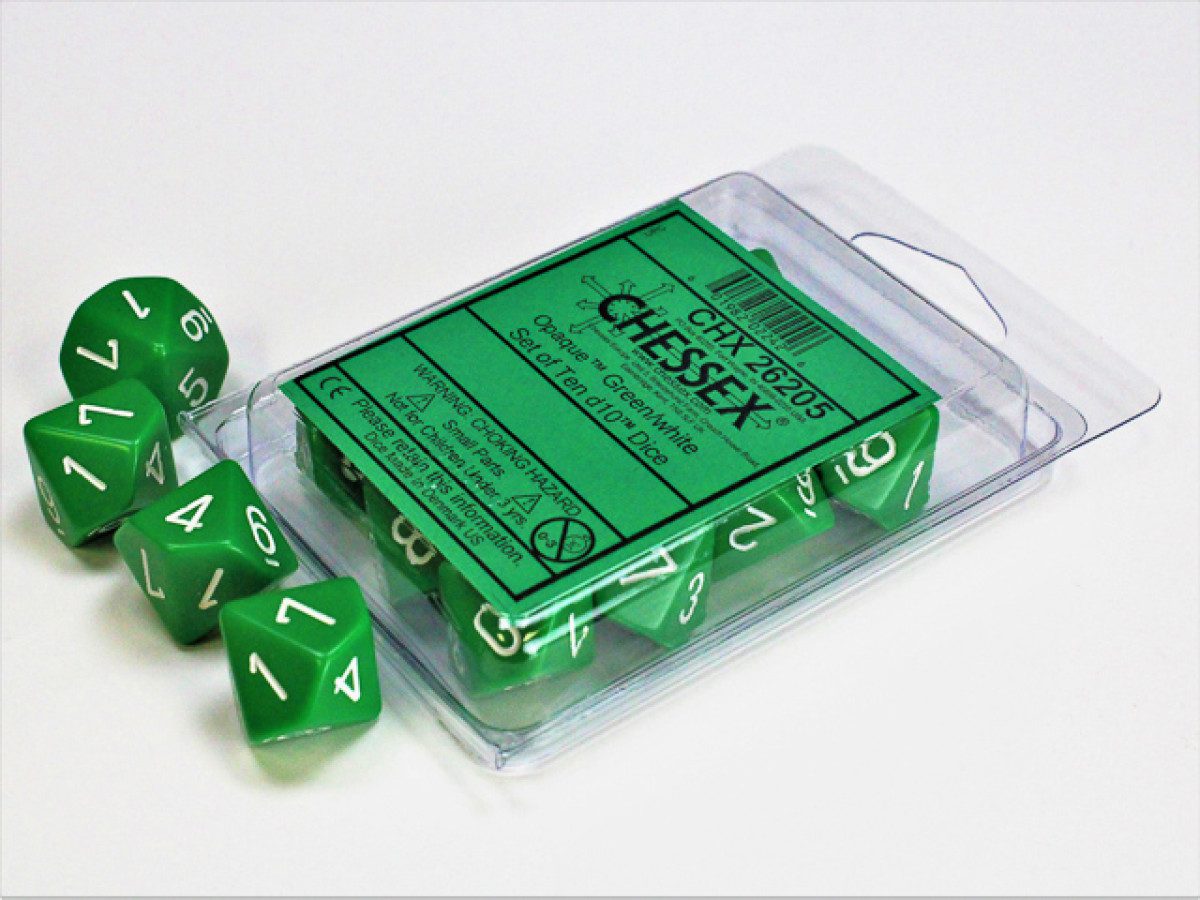 photo of Chessex: Opaque Green/White Set of Ten d10s