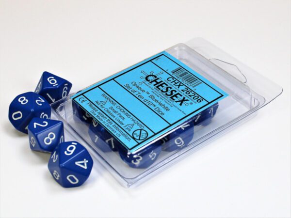 Chessex: Opaque Blue/White Set of Ten d10s