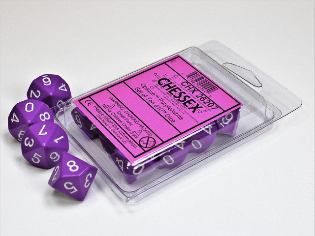 photo of Chessex: Opaque Purple/White Set of Ten d10s