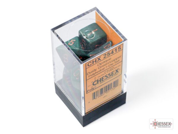 photo of Chessex: Opaque Dusty Green/Copper Polyhedral 7-Dice Set box